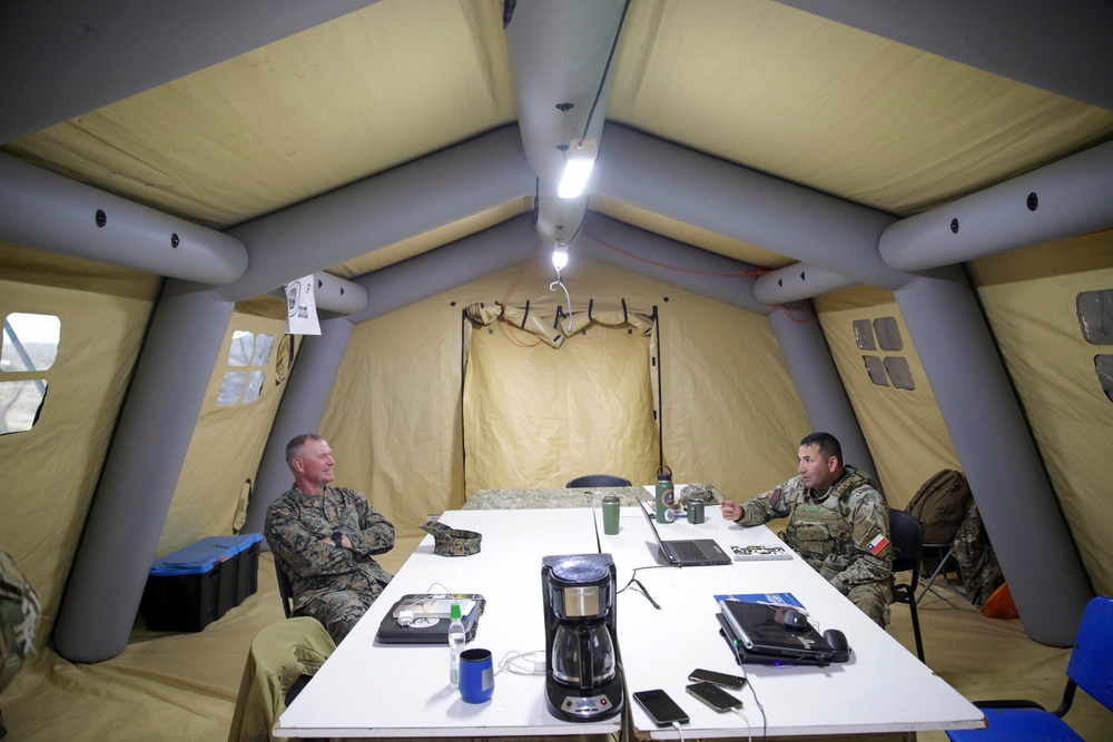 General Commander of the Chilean Marine Corps Rear Admiral Jorge Keitel Villagrán visits the U.S. Marines and partners at the expeditionary advanced base during Exercise UNITAS 2024