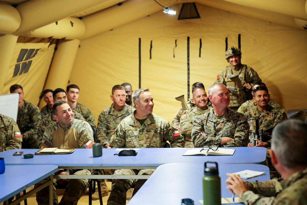 General Commander of the Chilean Marine Corps Rear Admiral Jorge Keitel Villagrán visits the U.S. Marines and partners at the expeditionary advanced base during Exercise UNITAS 2024