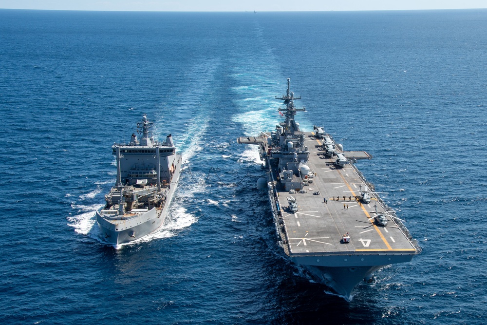 USS Boxer (LHD 4) Conducts Replenishment At Sea