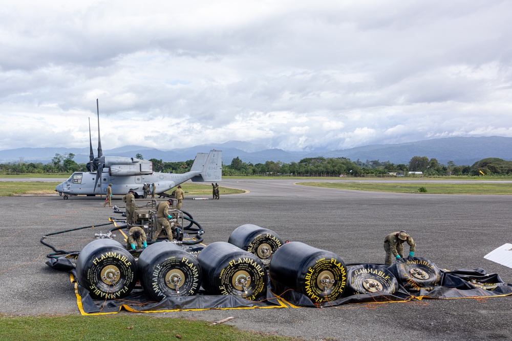 MRF-D 24.3: VMM-268 (Rein.) Marines, ADF service members refuel MV-22B Osprey during Operation Render Safe 2024-2