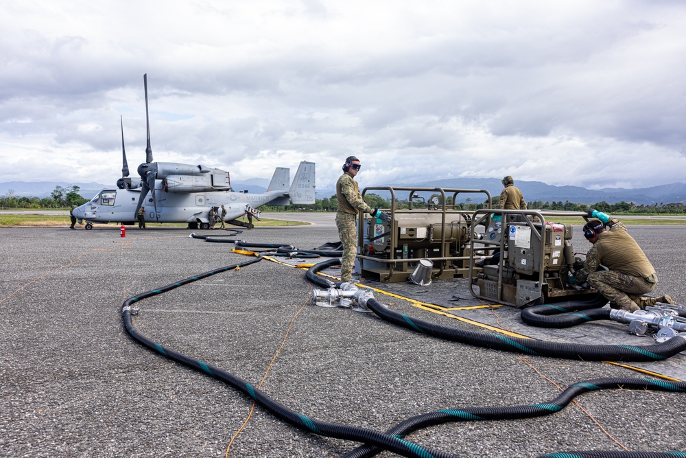 MRF-D 24.3: VMM-268 (Rein.) Marines, ADF service members refuel MV-22B Osprey during Operation Render Safe 2024-2
