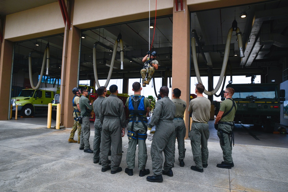 144th Firefighters Perform Simulated Rope Rescue