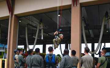 144th Firefighters Perform Simulated Rope Rescue