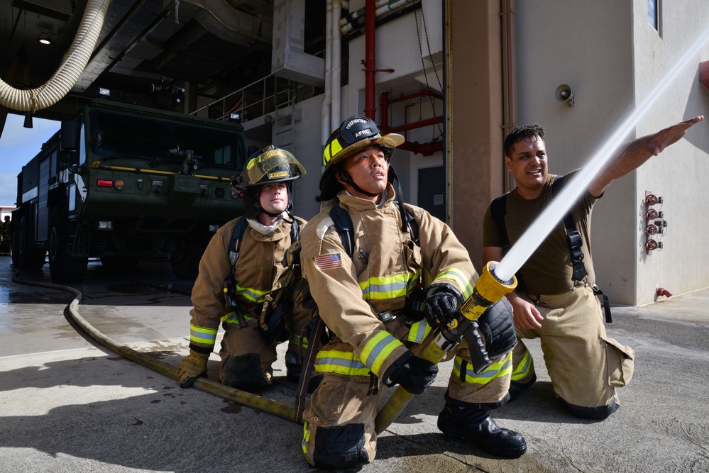 144th Firefighters Perform Hose Evolutions