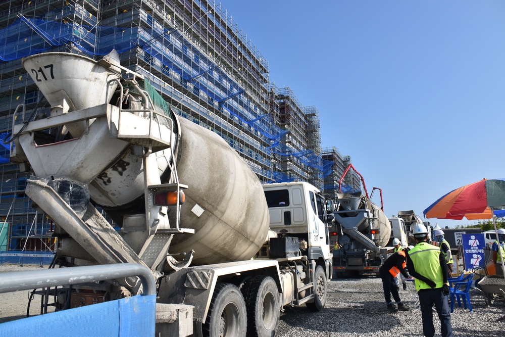 Army engineers place concrete for future barracks on Camp Humphreys, South Korea