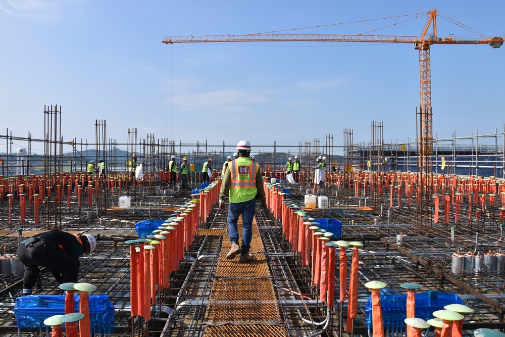 Army engineers place concrete for future barracks on Camp Humphreys, South Korea