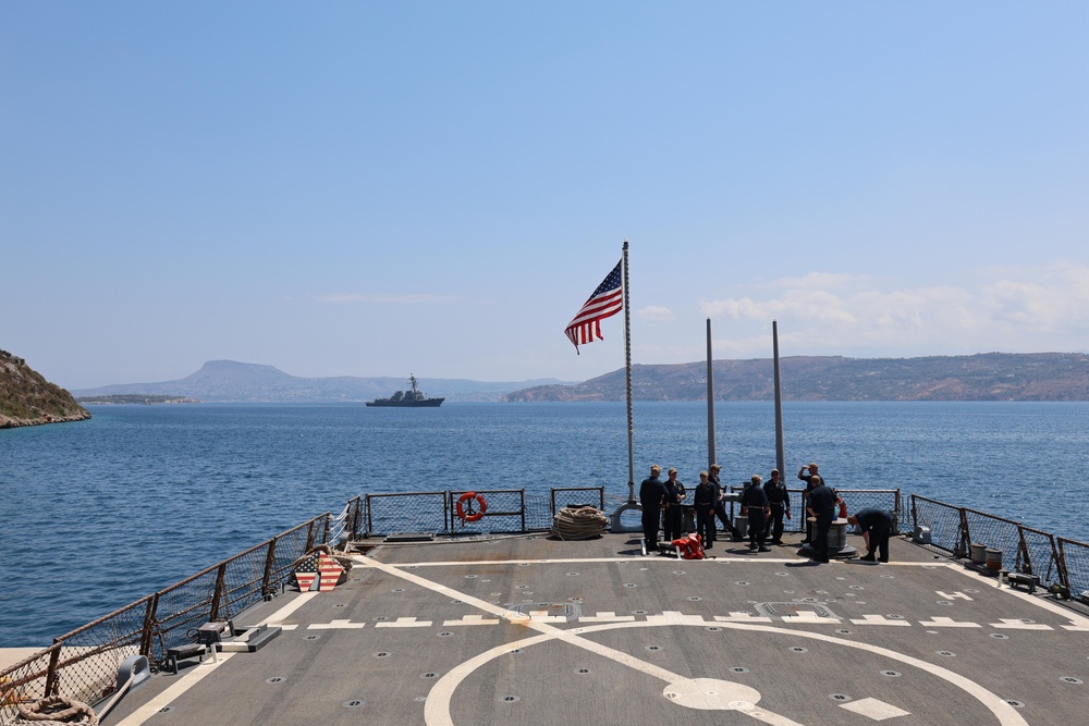 USS Bulkeley Pulls Alongside USS Arleigh Burke