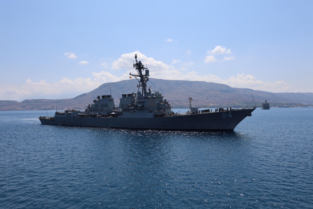 USS Bulkeley Sails in Chania Harbor