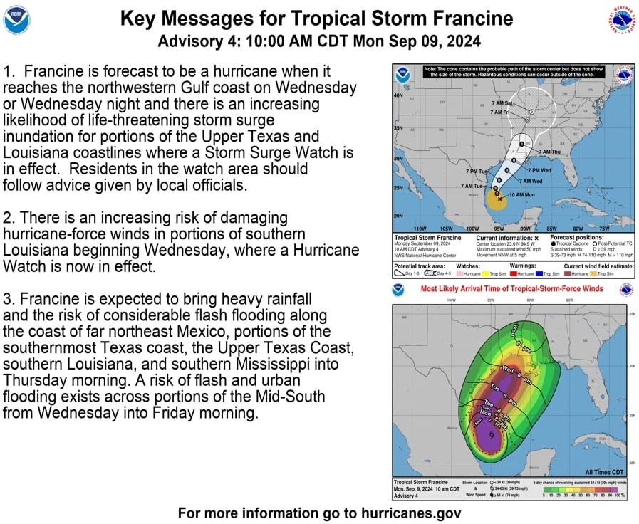 National Hurricane Center Tropical Storm Francine Graphic 09 September 2024