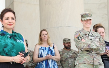Officer promoted on the steps of Jefferson Memorial
