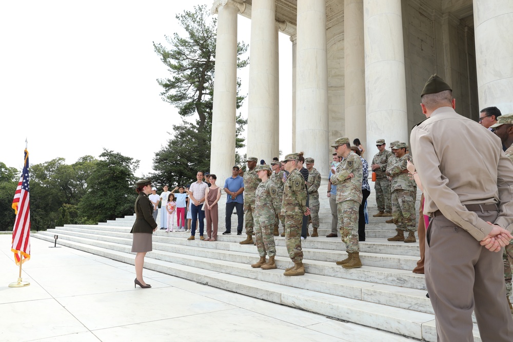 Officer promoted on the steps of Jefferson Memorial