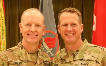 Maj. Gen. Ryan Janovic welcomed Brig. Gen. Mark Miles in a ceremony today