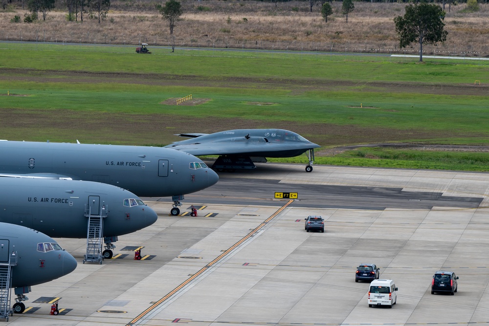 B-2 Spirt takes off and lands at RAAF Amberley, Australia during BTF mission