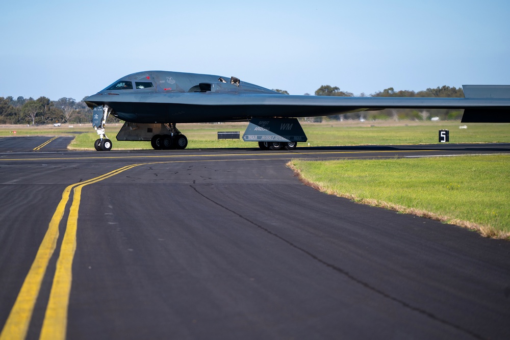 B-2 Spirt takes off and lands at RAAF Amberley, Australia during BTF mission