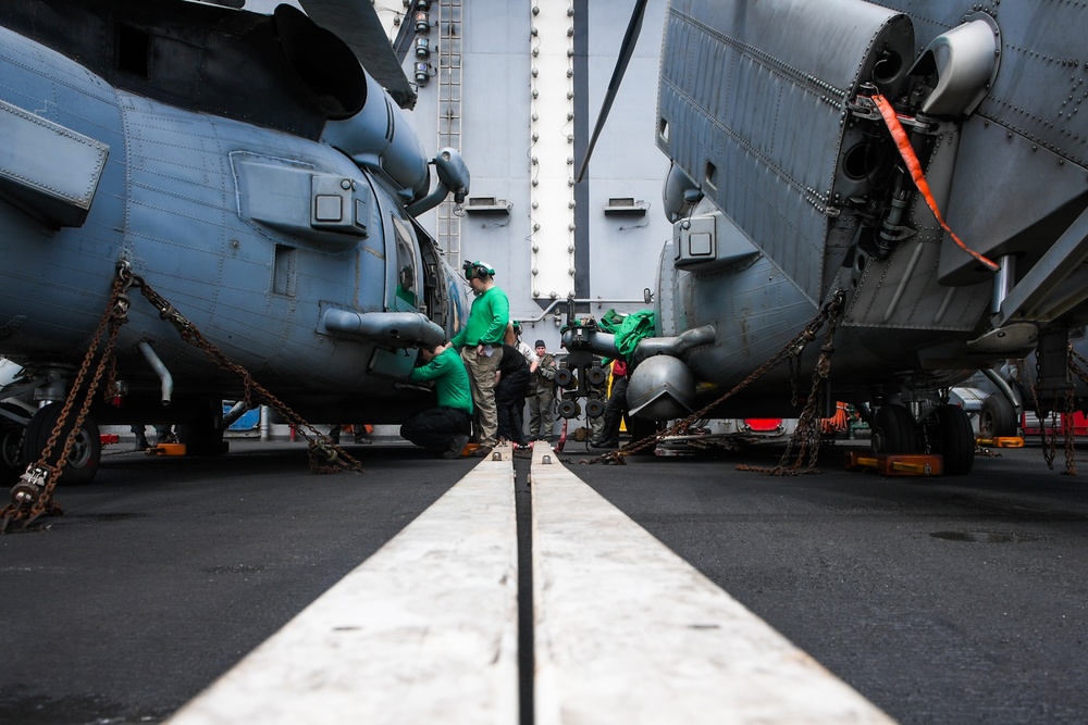 Sea Hawk Maintenance on Theodore Roosevelt's Flight Deck