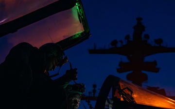 Super Hornet Maintenance Aboard Theodore Roosevelt at Night