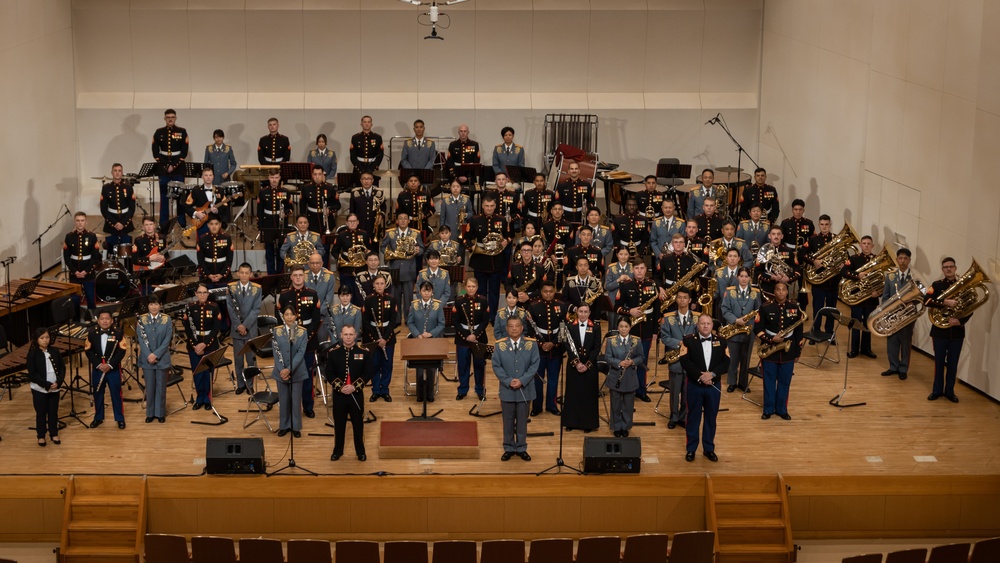 III Marine Expeditionary Force Band, Japan Ground Self-Defense Force’s Band preform at the 27th Annual Combined Band Concert