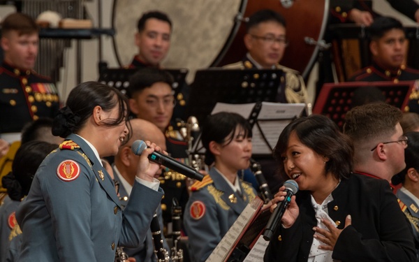 III Marine Expeditionary Force Band, Japan Ground Self-Defense Force’s Band preform at the 27th Annual Combined Band Concert