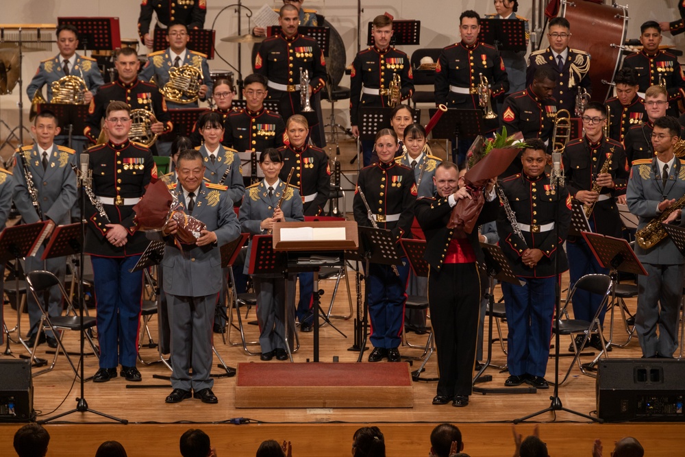 III Marine Expeditionary Force Band, Japan Ground Self-Defense Force’s Band preform at the 27th Annual Combined Band Concert