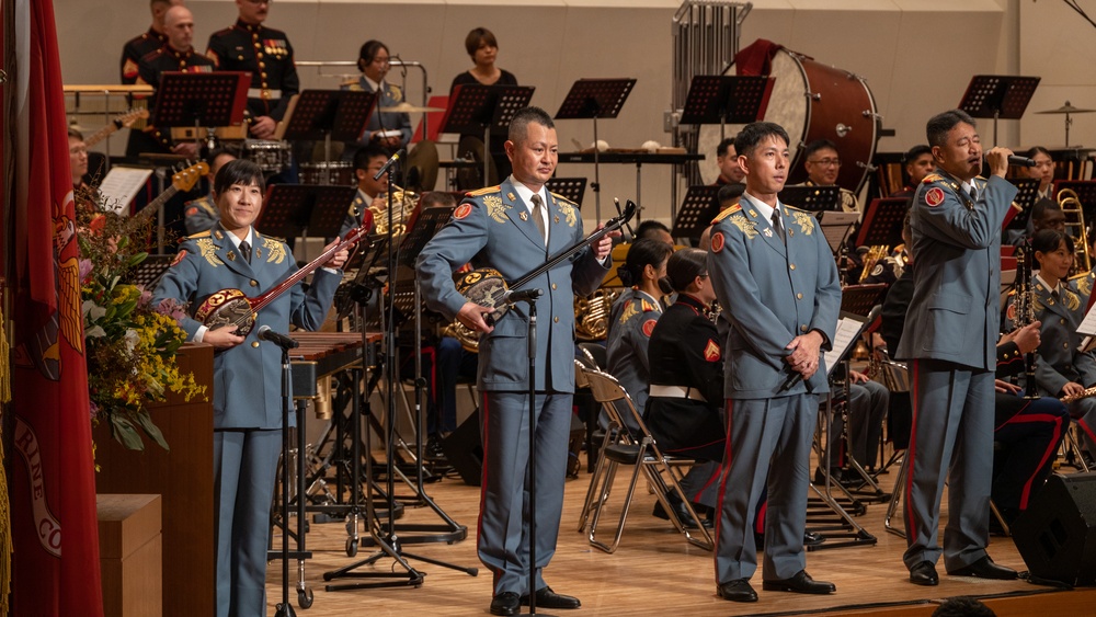 III Marine Expeditionary Force Band, Japan Ground Self-Defense Force’s Band preform at the 27th Annual Combined Band Concert