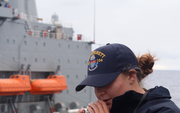 USS STERETT Replenishment at Sea with USNS Pecos