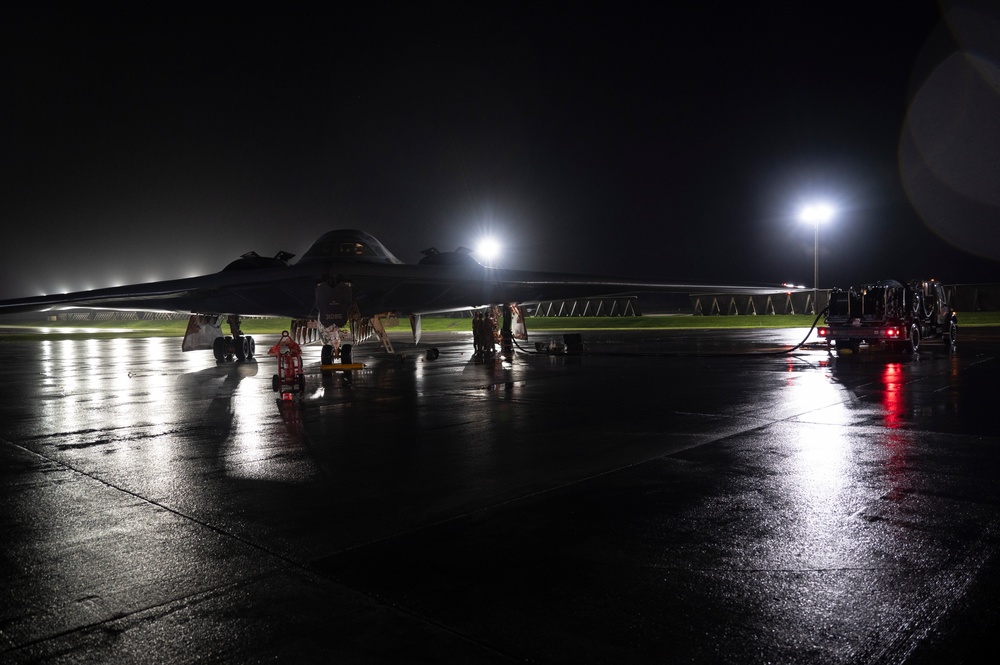 B-2 Spirit refuels at Andersen Air Force Base