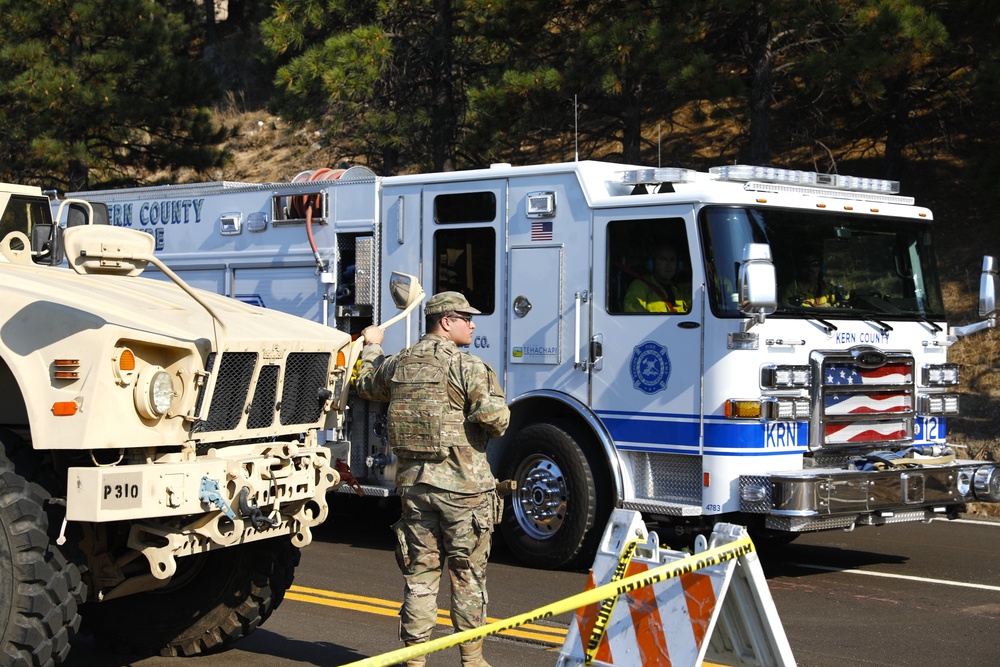 National Guardsmen from the California Army National Guard's 330th Military Police support efforts to contain Line Fire