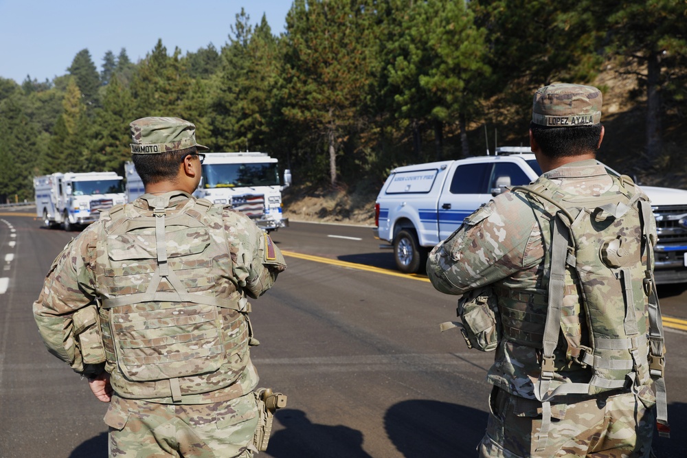 National Guardsmen from the California Army National Guard's 330th Military Police support efforts to contain Line Fire