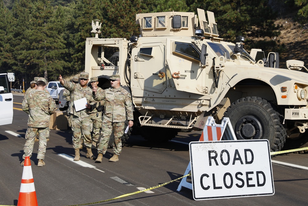 National Guardsmen from the California Army National Guard's 330th Military Police support efforts to contain Line Fire