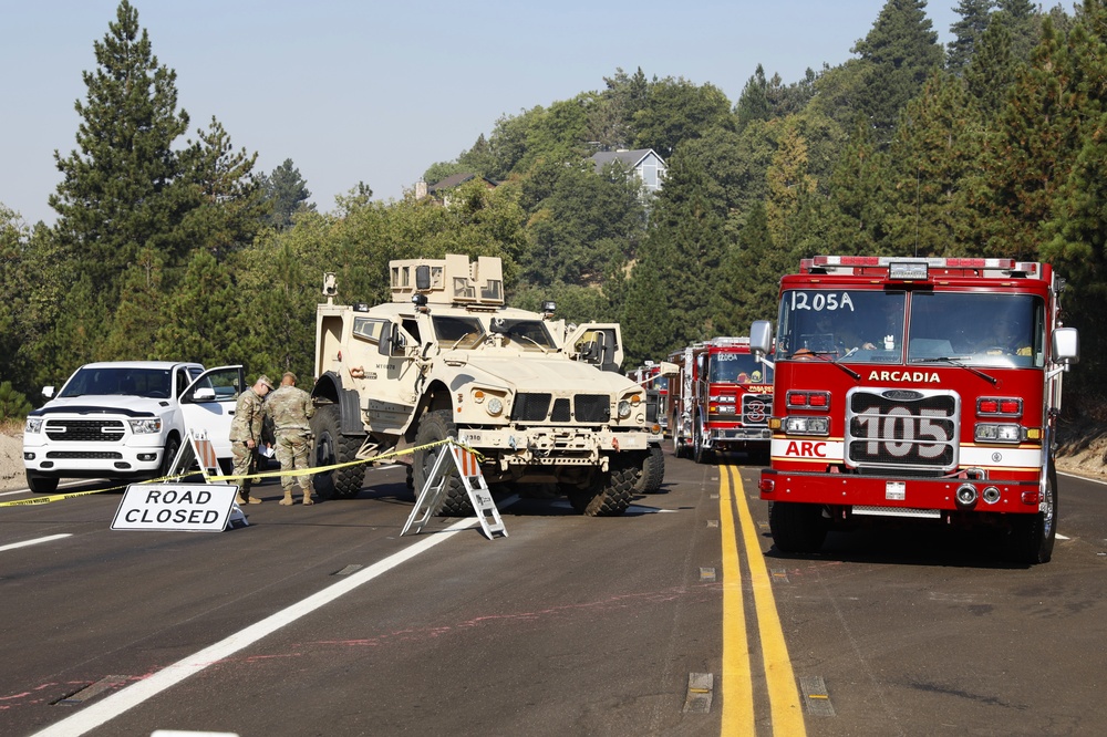 National Guardsmen from the California Army National Guard's 330th Military Police support efforts to contain Line Fire