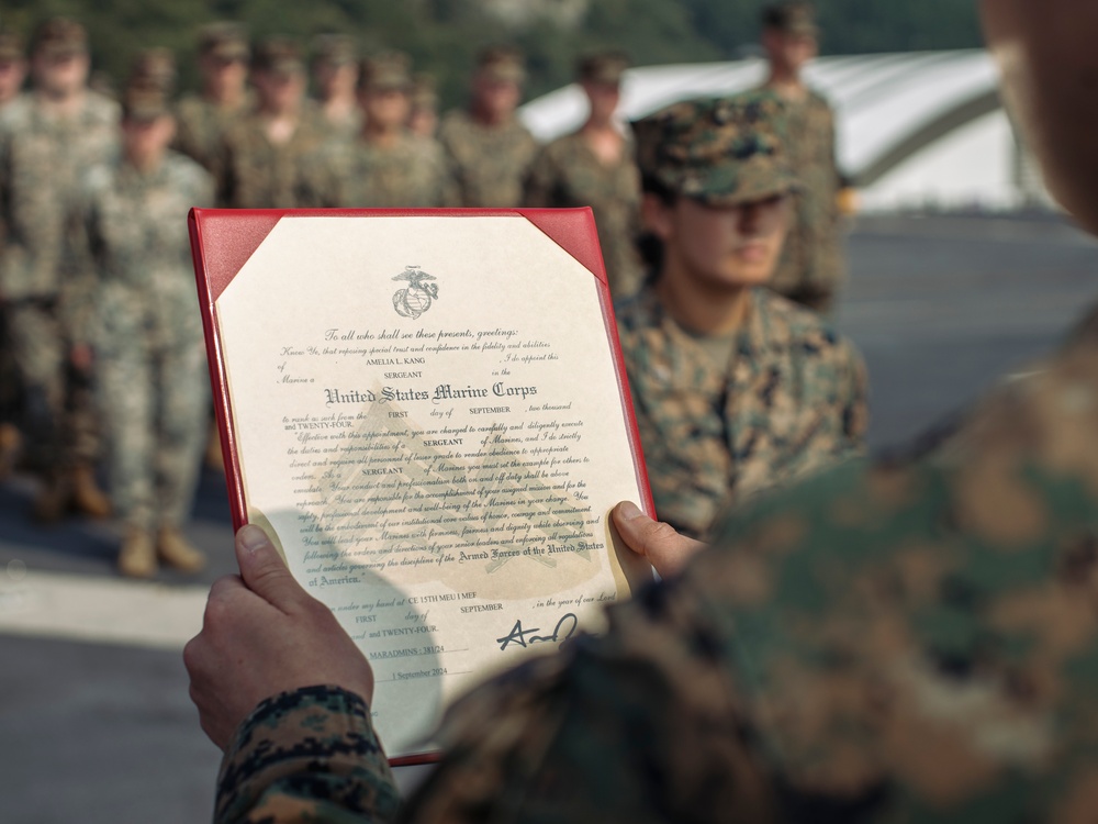 15th MEU Marine promoted on deployment by her Korean family