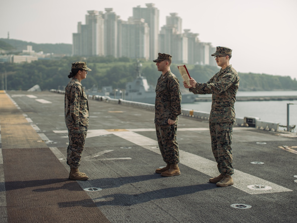 15th MEU Marine promoted on deployment by her Korean family