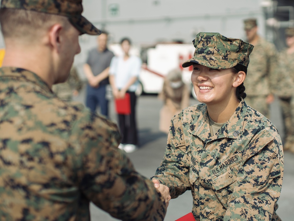 15th MEU Marine promoted on deployment by her Korean family