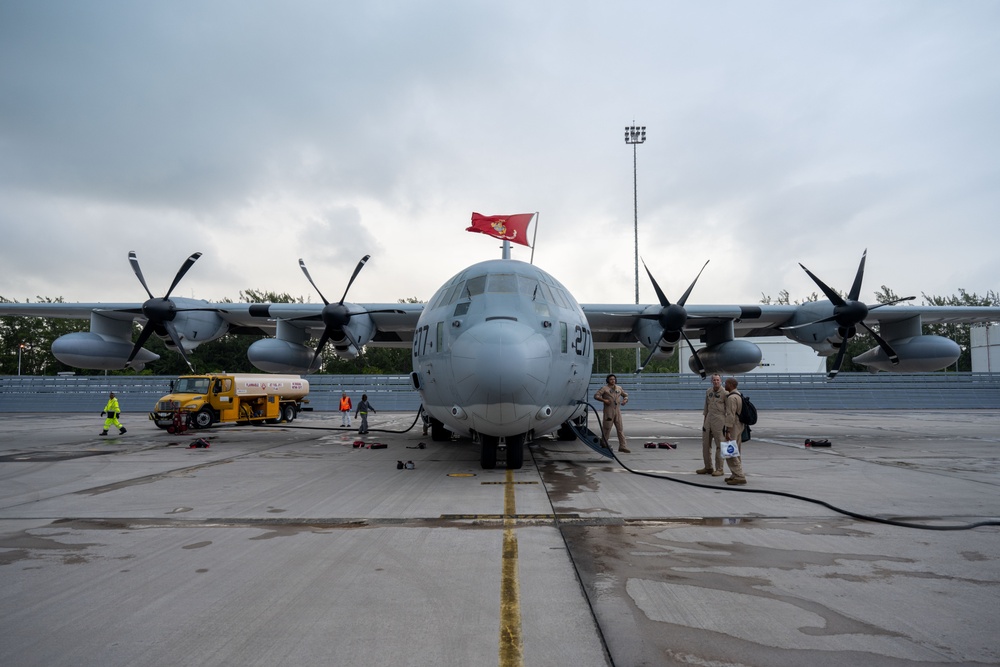 USMC KC-130J Super Hercules lands in Diego Garcia