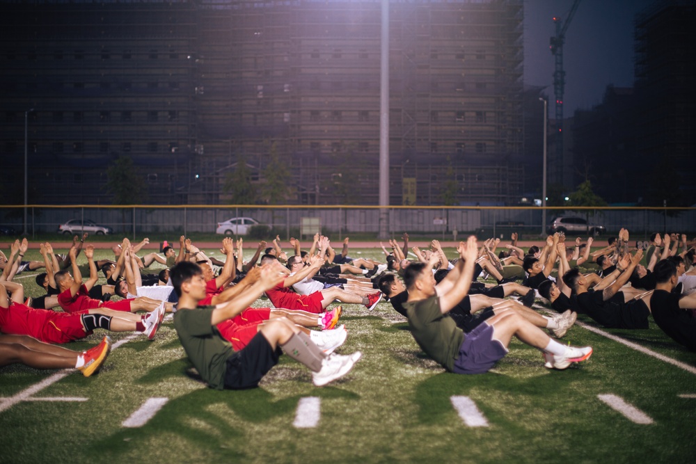 MARFORK Marines conduct joint and bilateral physical training with USFK, UNC and Republic of Korea Marine Corps senior enlisted leadership
