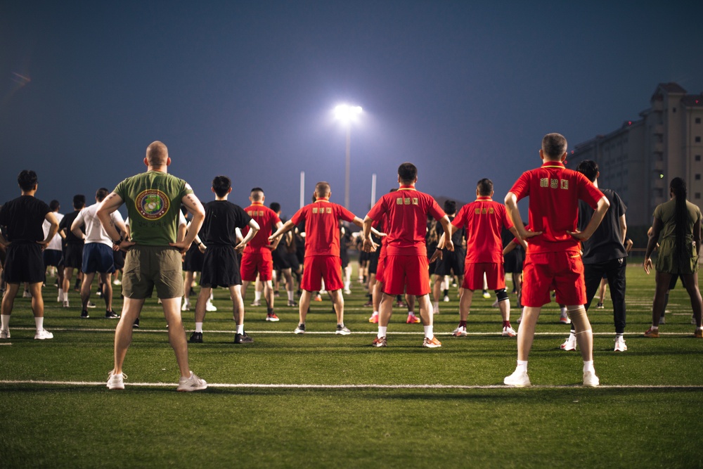 MARFORK Marines conduct joint and bilateral physical training with USFK, UNC and Republic of Korea Marine Corps senior enlisted leadership