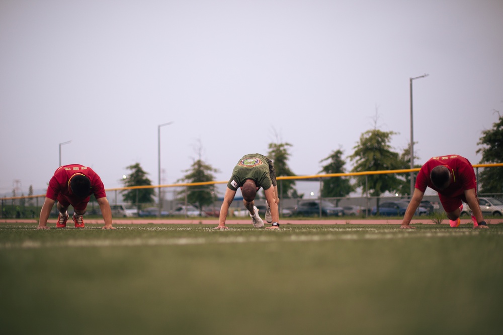 MARFORK Marines conduct joint and bilateral physical training with USFK, UNC and Republic of Korea Marine Corps senior enlisted leadership