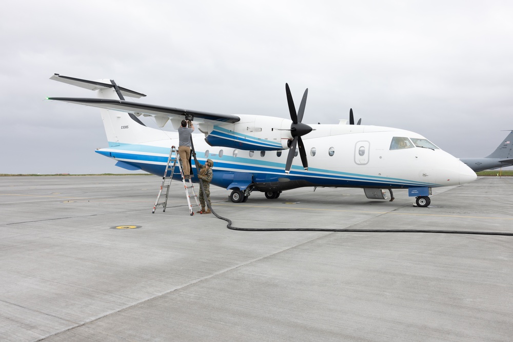 MWSS-271 Marines fuel a U.S. Air Force C-146A Wolfhound as part of exercise Northern Viking 24