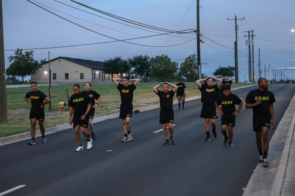 Col. Jeremy Kerfoot PT event with HHC Soldiers