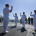 Three U.S. Naval Officers promote during ceremony aboard ROKS Gyeongnam