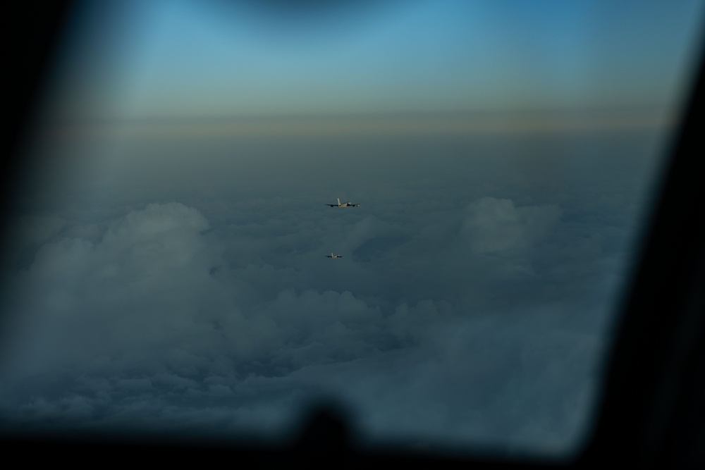 U.S. Air Force KC-135s refuel B-52 over North Sea