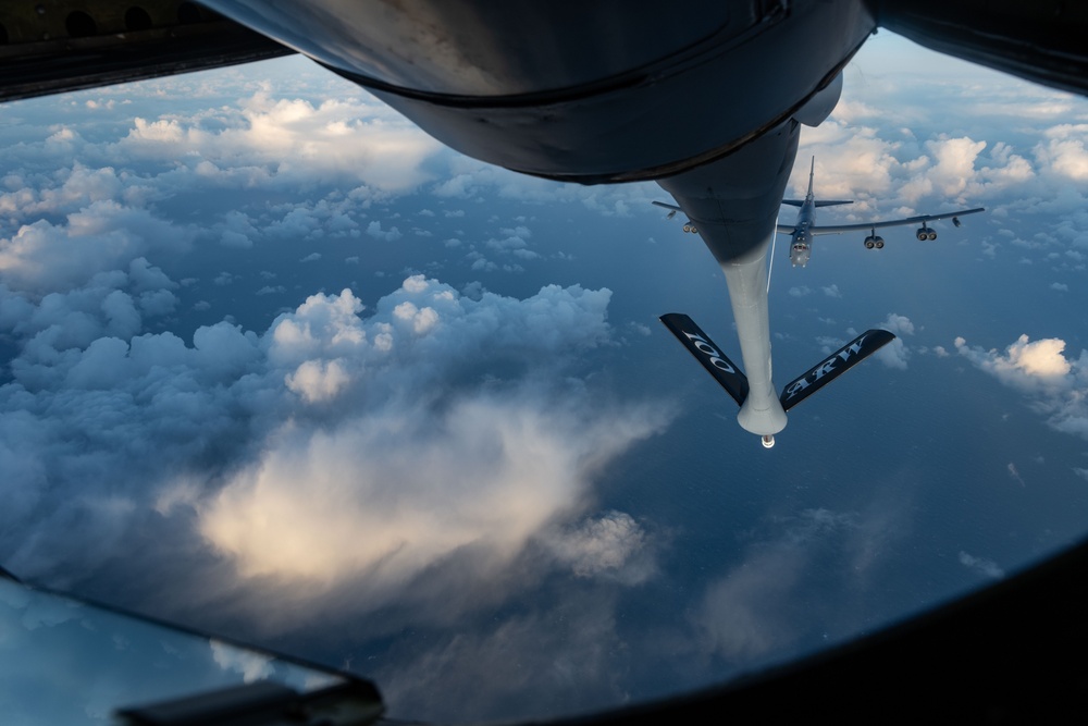 U.S. Air Force KC-135s refuel B-52 over North Sea