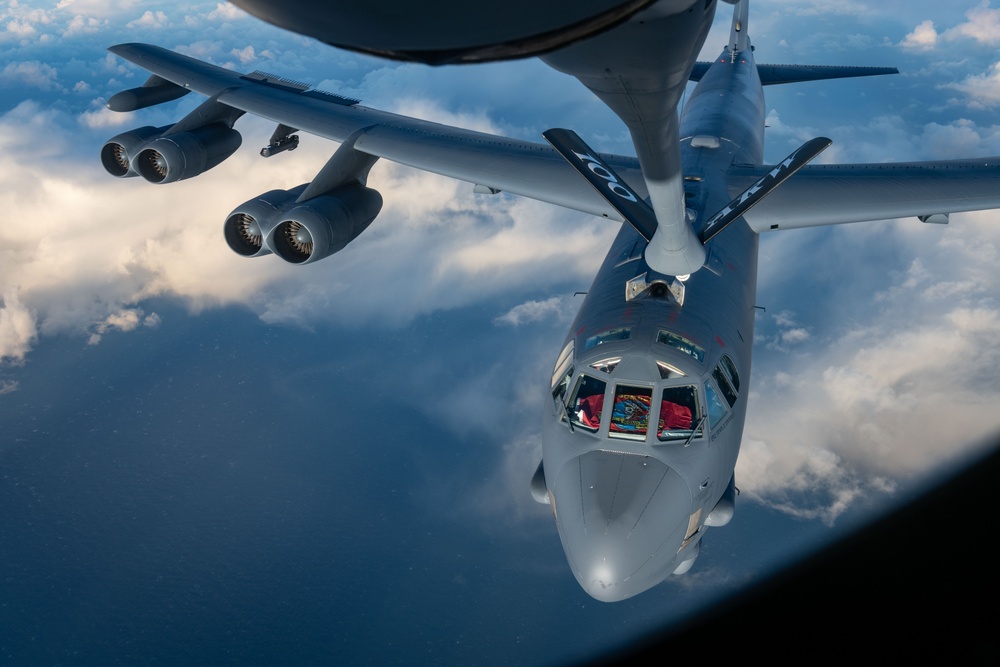 U.S. Air Force KC-135s refuel B-52 over North Sea