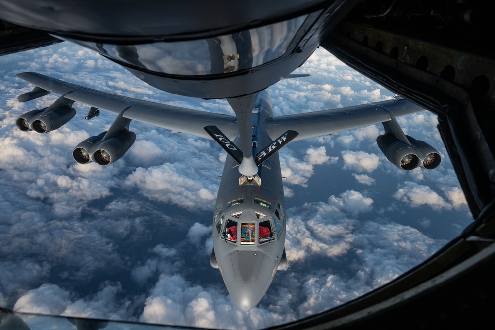 U.S. Air Force KC-135s refuel B-52 over North Sea