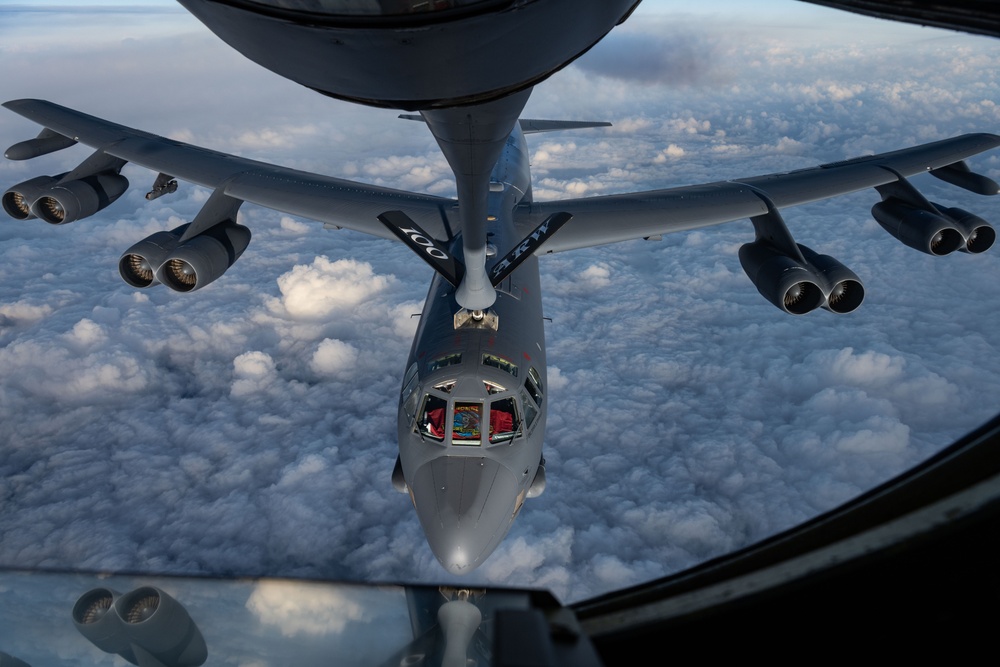 U.S. Air Force KC-135s refuel B-52 over North Sea