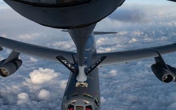 U.S. Air Force KC-135s refuel B-52 over North Sea