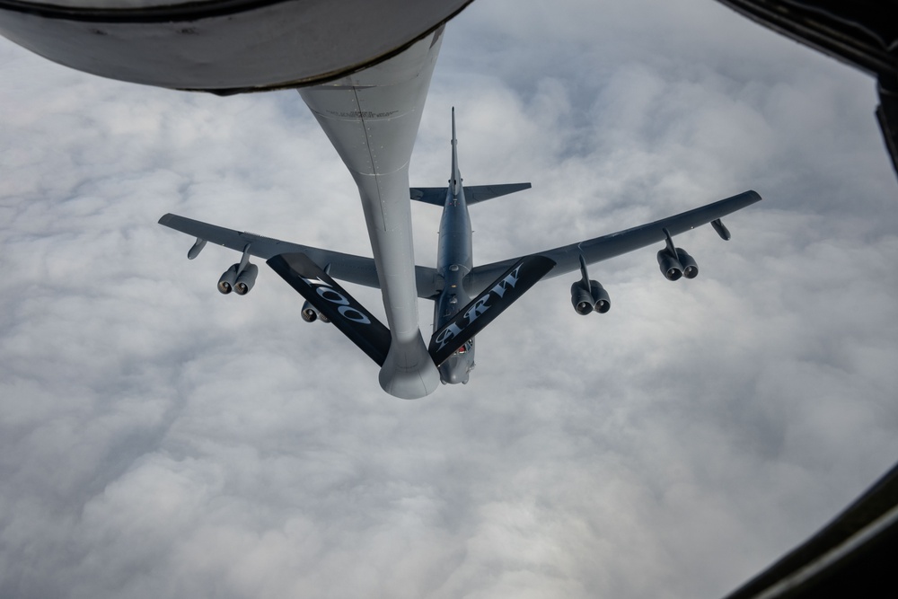 U.S. Air Force KC-135s refuel B-52 over North Sea