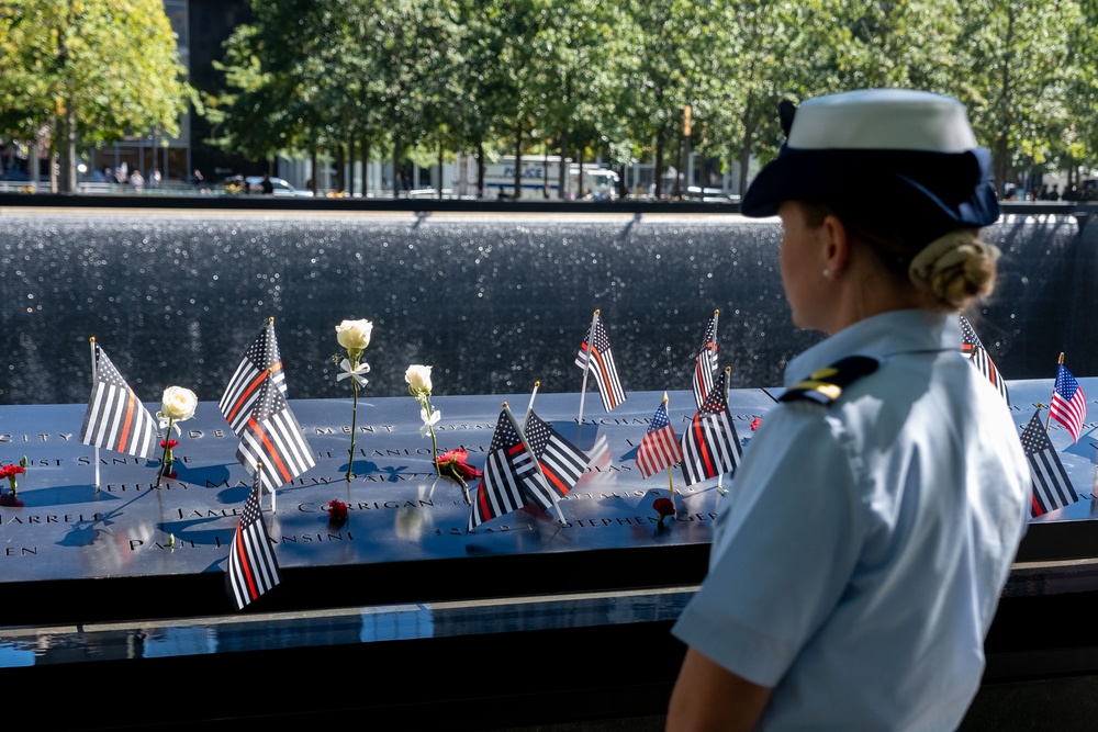 Coast Guard Members Lay Flowers During 9/11 Observance at Ground Zero