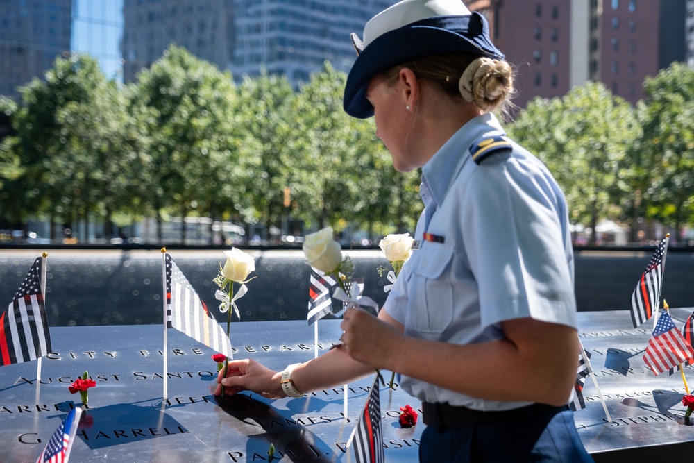 Coast Guard Members Lay Flowers During 9/11 Observance at Ground Zero