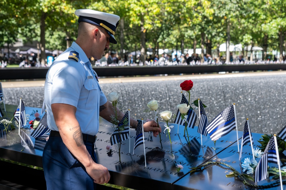 Coast Guard Members Lay Flowers During 9/11 Observance at Ground Zero